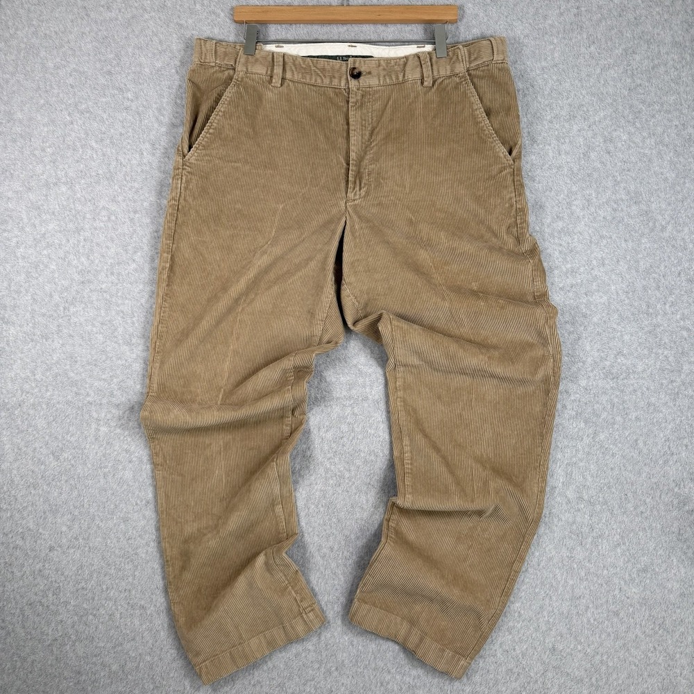 VTG LL Bean Corduroy Pants Mens 36x34 Beige Pleated Comfort Waist Straight 90s
